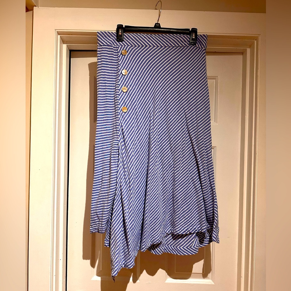 Mododoc Women’s Asymmetrical Blue & White Striped cotton skirt Size Large